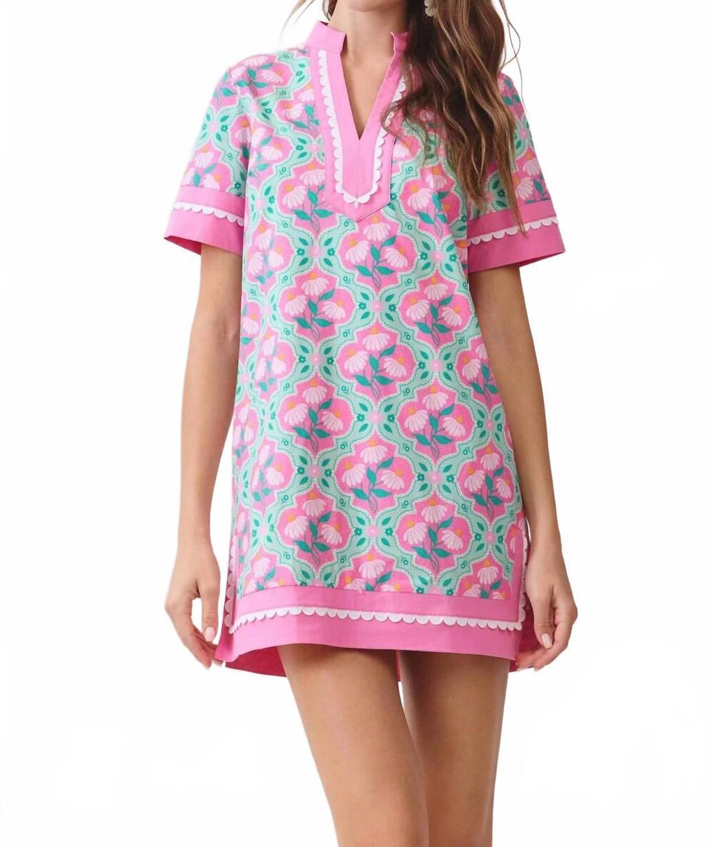 NEW TCEC floral print caftan shift mini dress in pink
